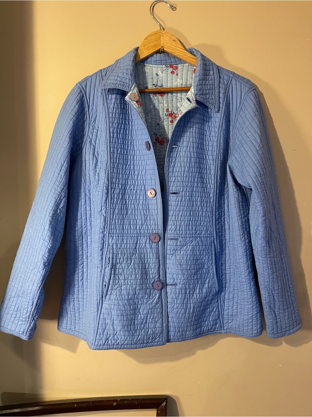Northern Reflections Blue Reversible Quilted Floral Button Jacket Sz XL